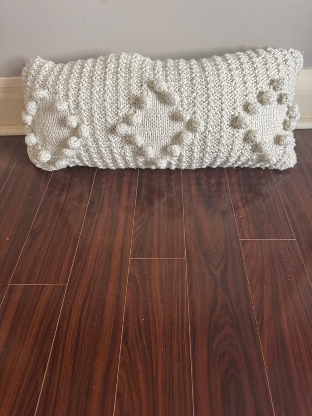 Hand-Knit Large Cream Bobble Lumbar Pillow